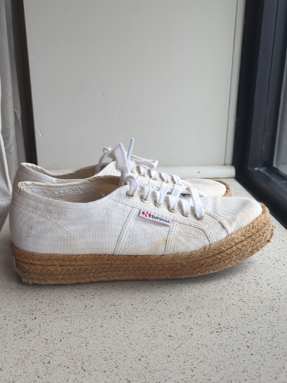 Superga Off-White Canvas Espadrille Platform Sneakers
